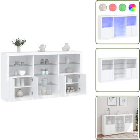 Credenza con ante - vidaXL Credenza con Luci LED Bianca 181,5x37x100 cm - Credenza con spazio portaoggetti