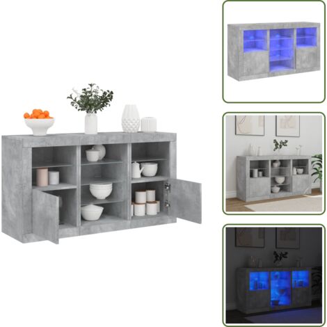 Credenza con ante - vidaXL Credenza con Luci LED Grigio Cemento 123x37x67 cm - Credenza da corridoio