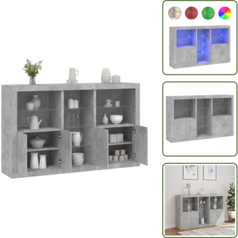 Credenza con ante - vidaXL Credenza con Luci LED Grigio Cemento 162x37x100 cm - Credenza da corridoio