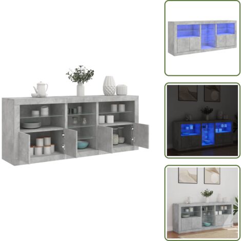 Credenza con ante - vidaXL Credenza con Luci LED Grigio Cemento 162x37x67 cm - Credenza da corridoio