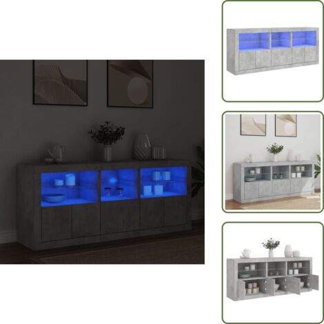 Credenza con ante - vidaXL Credenza con Luci LED Grigio Cemento 162x37x67 cm - Credenza da corridoio