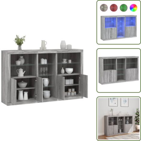 Credenza con ante - vidaXL Credenza con Luci LED Grigio Sonoma 162x37x100 cm - Credenza da corridoio