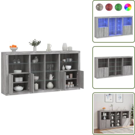 Credenza con ante - vidaXL Credenza con Luci LED Grigio Sonoma 202x37x100 cm - Credenza da corridoio