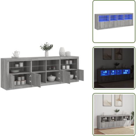 Credenza con ante - vidaXL Credenza con Luci LED Grigio Sonoma 202x37x67 cm - Credenza da corridoio