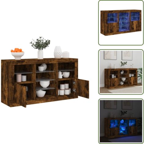 Credenza con ante - vidaXL Credenza con Luci LED Rovere Fumo 123x37x67 cm - Credenza con spazio portaoggetti