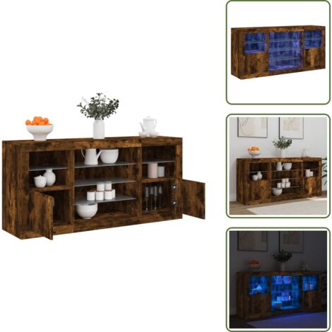 Credenza con ante - vidaXL Credenza con Luci LED Rovere Fumo 142,5x37x67 cm - Credenza con piano espositivo