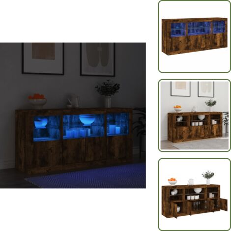 Credenza con ante - vidaXL Credenza con Luci LED Rovere Fumo 142,5x37x67 cm - Credenza con piano espositivo
