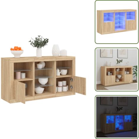 Credenza con ante - vidaXL Credenza con Luci LED Rovere Sonoma 123x37x67 cm - Credenza con spazio portaoggetti
