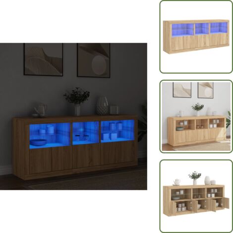 Credenza con ante - vidaXL Credenza con Luci LED Rovere Sonoma 162x37x67 cm - Credenza con spazio portaoggetti