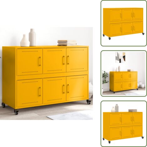 Credenza con ante - vidaXL Credenza Giallo Senape 100,5x39x72 cm Acciaio Laminato a Freddo - Credenza con ruote