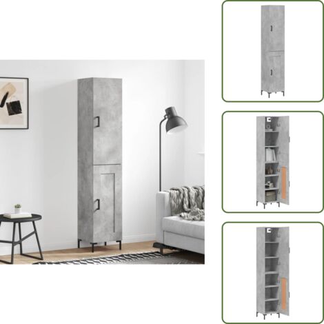 Credenza con ante - vidaXL Credenza Grigio Cemento 34,5x34x180 cm in Legno Multistrato - Credenza con piedini in metallo