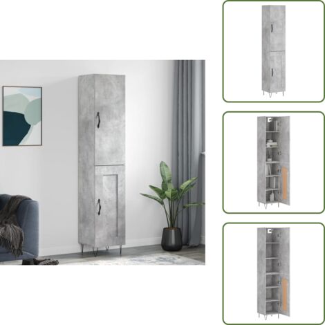 Credenza con ante - vidaXL Credenza Grigio Cemento 34,5x34x180 cm in Legno Multistrato - Credenza con piedini in metallo