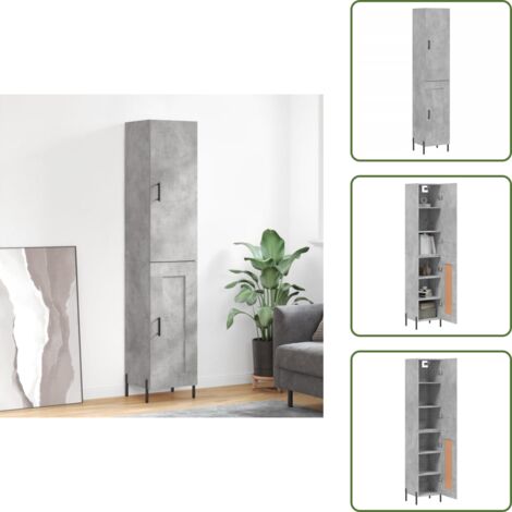 Credenza con ante - vidaXL Credenza Grigio Cemento 34,5x34x180 cm in Legno Multistrato - Credenza con piedini in metallo