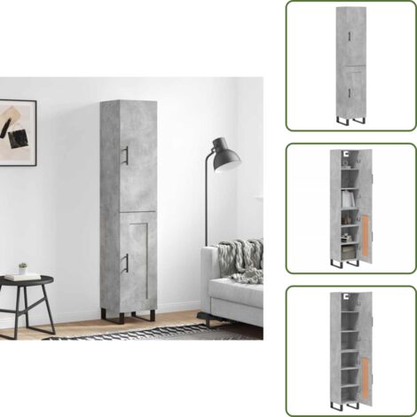 Credenza con ante - vidaXL Credenza Grigio Cemento 34,5x34x180 cm in Legno Multistrato - Credenza con piedini in metallo