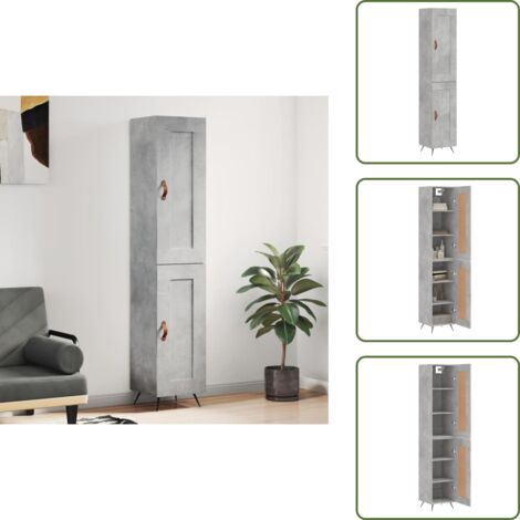Credenza con ante - vidaXL Credenza Grigio Cemento 34,5x34x180 cm in Legno Multistrato - Credenza con piedini in metallo