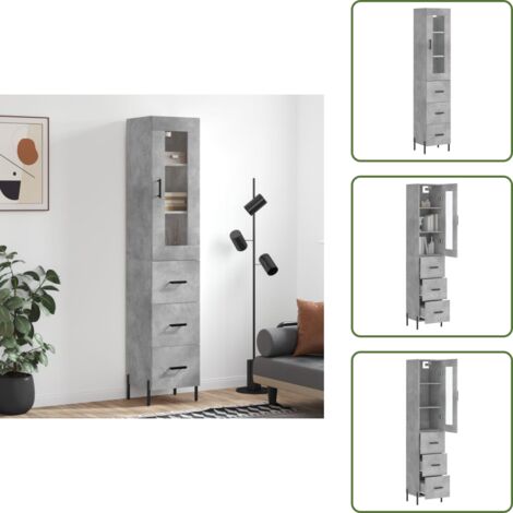 Credenza con ante - vidaXL Credenza Grigio Cemento 34,5x34x180 cm in Legno Multistrato - Credenza con spazio portaoggetti