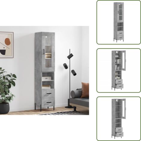 Credenza con ante - vidaXL Credenza Grigio Cemento 34,5x34x180 cm in Legno Multistrato - Credenza con spazio portaoggetti