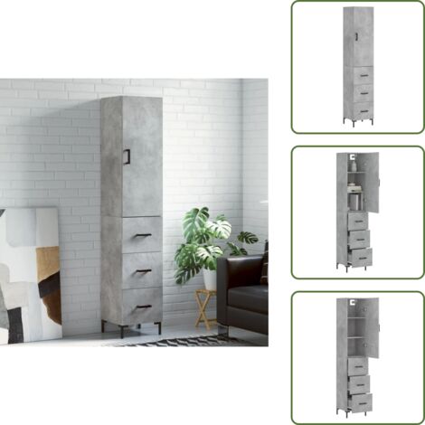 Credenza con ante - vidaXL Credenza Grigio Cemento 34,5x34x180 cm in Legno Multistrato - Credenza per casa