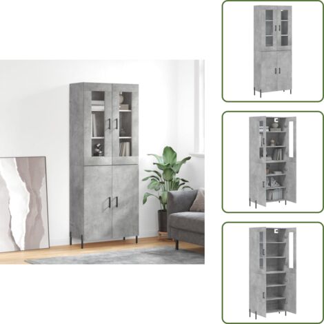 Credenza con ante - vidaXL Credenza Grigio Cemento 69,5x34x180 cm in Legno Multistrato - Credenza con piedini in metallo