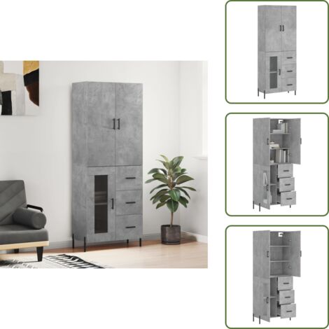 Credenza con ante - vidaXL Credenza Grigio Cemento 69,5x34x180 cm in Legno Multistrato - Credenza con piedini in metallo