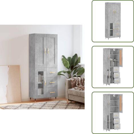 Credenza con ante - vidaXL Credenza Grigio Cemento 69,5x34x180 cm in Legno Multistrato - Credenza con piedini in metallo