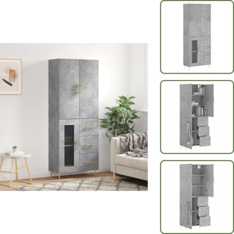 Credenza con ante - vidaXL Credenza Grigio Cemento 69,5x34x180 cm in Legno Multistrato - Credenza con piedini in metallo