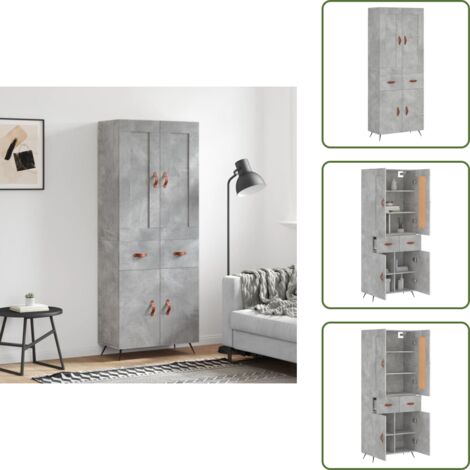 Credenza con ante - vidaXL Credenza Grigio Cemento 69,5x34x180 cm in Legno Multistrato - Credenza con piedini in metallo