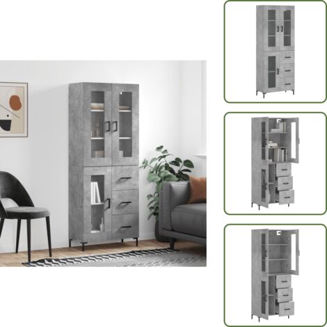 Credenza con ante - vidaXL Credenza Grigio Cemento 69,5x34x180 cm in Legno Multistrato - Credenza con scaffale