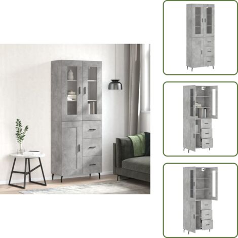 Credenza con ante - vidaXL Credenza Grigio Cemento 69,5x34x180 cm in Legno Multistrato - Credenza con scaffale