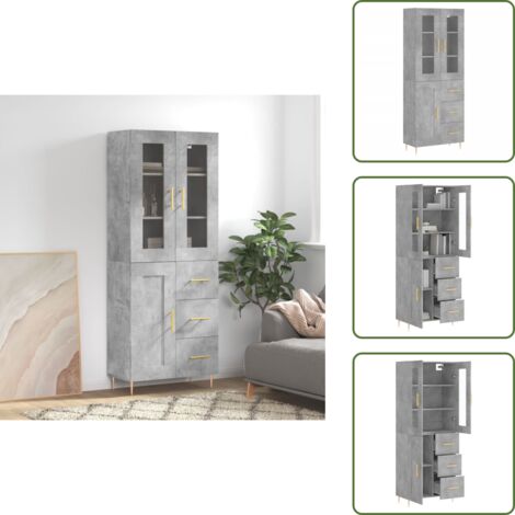 Credenza con ante - vidaXL Credenza Grigio Cemento 69,5x34x180 cm in Legno Multistrato - Credenza con scaffale