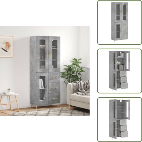 Credenza con ante - vidaXL Credenza Grigio Cemento 69,5x34x180 cm in Legno Multistrato - Credenza con scaffale