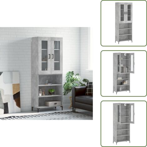 Credenza con ante - vidaXL Credenza Grigio Cemento 69,5x34x180 cm in Legno Multistrato - Credenza con scaffale