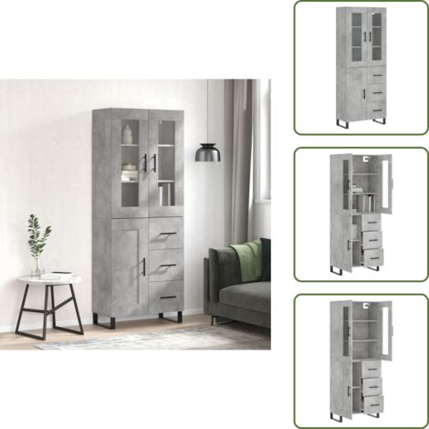 Credenza con ante - vidaXL Credenza Grigio Cemento 69,5x34x180 cm in Legno Multistrato - Credenza con scaffale