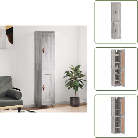Credenza con ante - vidaXL Credenza Grigio Sonoma 34,5x34x180 cm in Legno Multistrato - Credenza con piedini in metallo