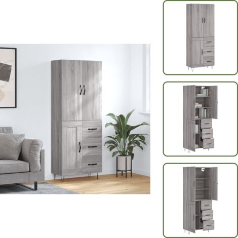 Credenza con ante - vidaXL Credenza Grigio Sonoma 69,5x34x180 cm in Legno Multistrato - Credenza con piedini in metallo