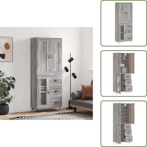 Credenza con ante - vidaXL Credenza Grigio Sonoma 69,5x34x180 cm in Legno Multistrato - Credenza con piedini in metallo
