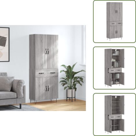 Credenza con ante - vidaXL Credenza Grigio Sonoma 69,5x34x180 cm in Legno Multistrato - Credenza con piedini in metallo