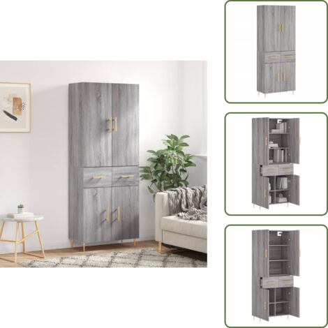 Credenza con ante - vidaXL Credenza Grigio Sonoma 69,5x34x180 cm in Legno Multistrato - Credenza con piedini in metallo