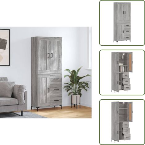 Credenza con ante - vidaXL Credenza Grigio Sonoma 69,5x34x180 cm in Legno Multistrato - Credenza con piedini in metallo
