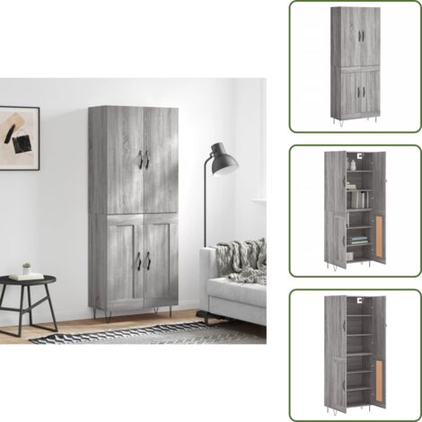 Credenza con ante - vidaXL Credenza Grigio Sonoma 69,5x34x180 cm in Legno Multistrato - Credenza con piedini in metallo