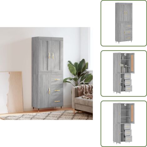 Credenza con ante - vidaXL Credenza Grigio Sonoma 69,5x34x180 cm in Legno Multistrato - Credenza con piedini in metallo