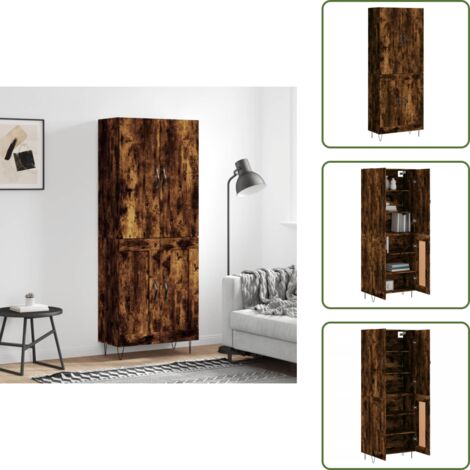 Credenza con ante - vidaXL Credenza Rovere Fumo  69,5x34x180 cm in Legno Multistrato - Credenza con piedini in metallo