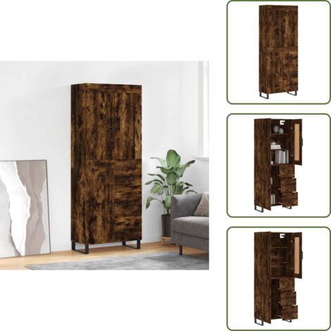 Credenza con ante - vidaXL Credenza Rovere Fumo  69,5x34x180 cm in Legno Multistrato - Credenza con piedini in metallo
