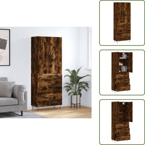 Credenza con ante - vidaXL Credenza Rovere Fumo  69,5x34x180 cm in Legno Multistrato - Credenza con piedini in metallo