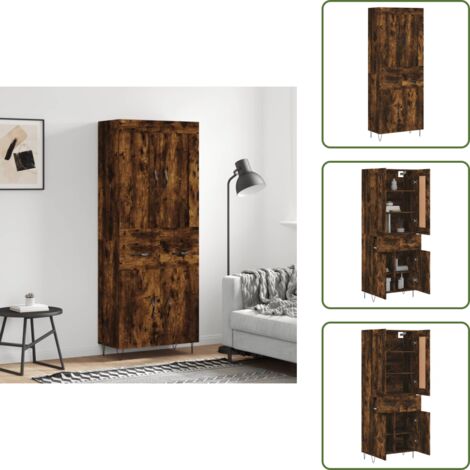 Credenza con ante - vidaXL Credenza Rovere Fumo 69,5x34x180 cm in Legno Multistrato - Credenza con piedini in metallo
