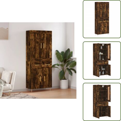 Credenza con ante - vidaXL Credenza Rovere Fumo  69,5x34x180 cm in Legno Multistrato - Credenza con piedini in metallo