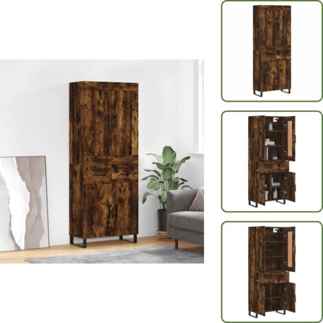 Credenza con ante - vidaXL Credenza Rovere Fumo  69,5x34x180 cm in Legno Multistrato - Credenza con piedini in metallo