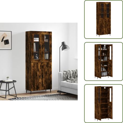Credenza con ante - vidaXL Credenza Rovere Fumo  69,5x34x180 cm in Legno Multistrato - Credenza con piedini in metallo