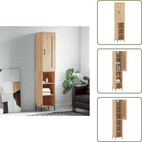 Credenza con ante - vidaXL Credenza Rovere Sonoma 34,5x34x180 cm in Legno Multistrato - Credenza con spazio portaoggetti