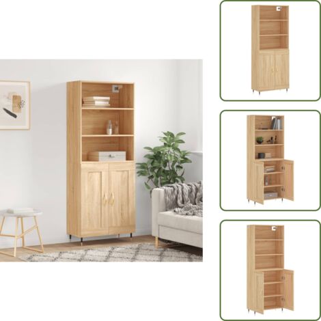 Credenza con ante - vidaXL Credenza Rovere Sonoma 69,5x34x180 cm in Legno Multistrato - Credenza con piedini in metallo